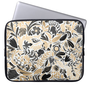 Capa Para Notebook Padrão de Ilustração de Folhas Douradas de Pret