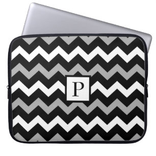 Capa Para Notebook Padrão de impressão Chevron preto branco e cinza
