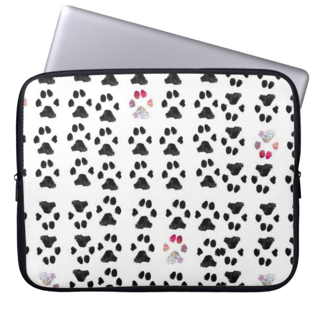 Capa Para Notebook Padrão de impressão de pata mínima rosa e preta (Frente)