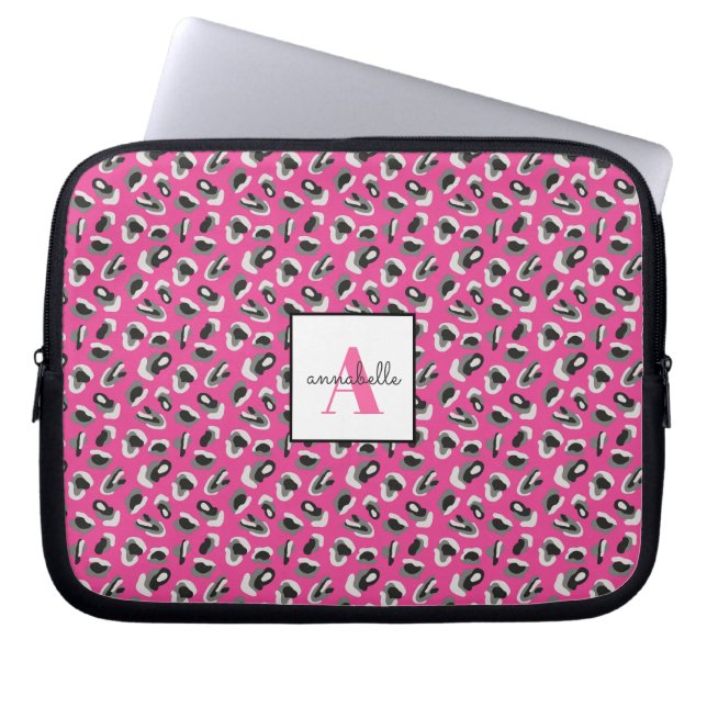 Capa Para Notebook Padrão de Impressão do Leopardo Rosa Monograma Per (Frente)