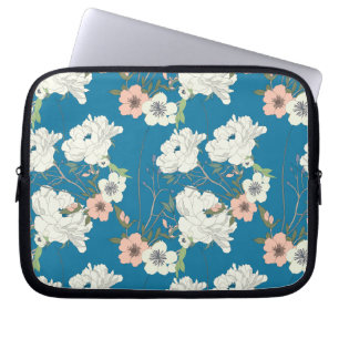 Capa Para Notebook Padrão de Jardim Floral Branco