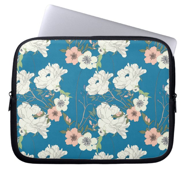 Capa Para Notebook Padrão de Jardim Floral Branco (Frente)