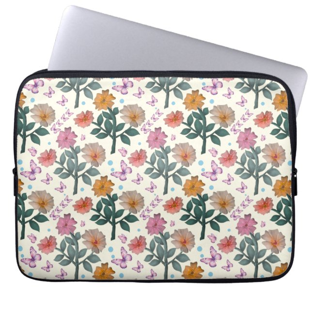 Capa Para Notebook Padrão de Jardim Floral de Borboleta   (Frente)