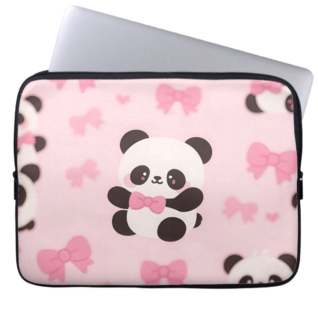 Capa Para Notebook Padrão de Laço Rosa Kawaii Panda (Frente)
