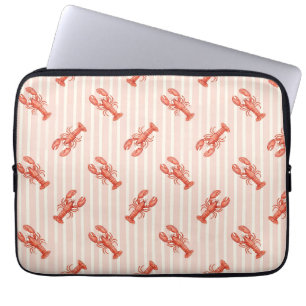 Capa Para Notebook Padrão de Lagosta em Aquarela sobre Listras Rosa S