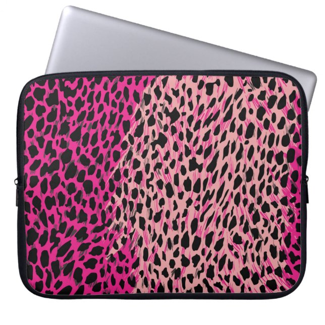 Capa Para Notebook Padrão de leopardo rosa, animal têxtil, backgrogue (Frente)