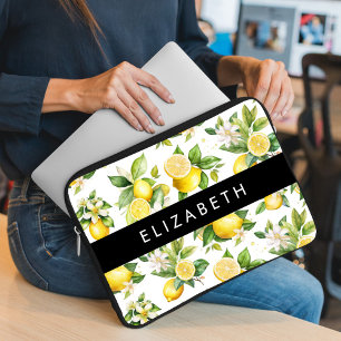 Capa Para Notebook Padrão De Limão, Flores De Limão, Folhas, Seu Nome