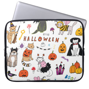 Capa Para Notebook Padrão de Linha de Vintagem de Gatos Halloween