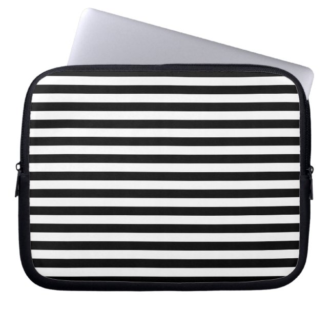 Capa Para Notebook Padrão de Listra Horizontal Clássico Branco e Pret (Frente)