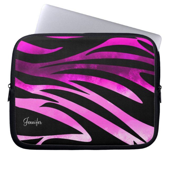 Capa Para Notebook Padrão De Listra Preta E Rosa (Frente)