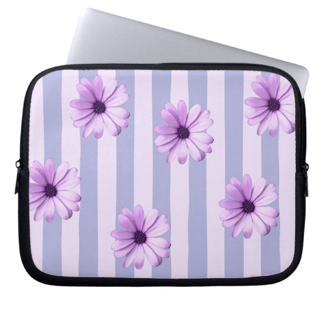 Capa Para Notebook Padrão de listras pastéis com Margaridas (Frente)