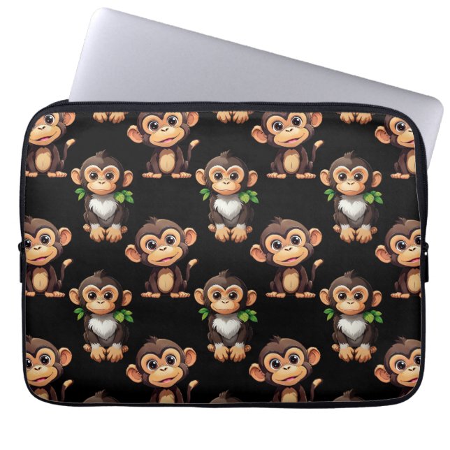 Capa Para Notebook Padrão de Macaco Preto Design  (Frente)