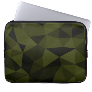 Capa Para Notebook Padrão de malha geométrica preta verde exército es