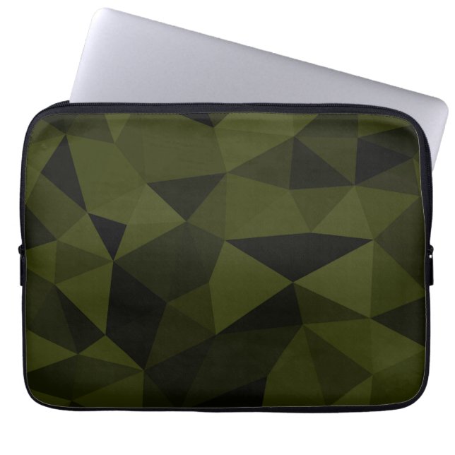 Capa Para Notebook Padrão de malha geométrica preta verde exército es (Frente)