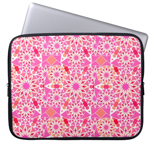 Capa Para Notebook Padrão de mandala, tons de rosa e coral (Frente)