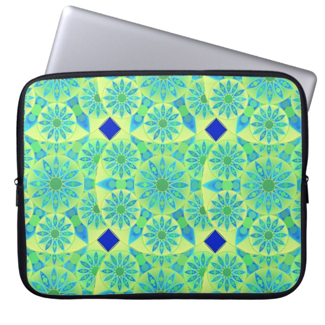 Capa Para Notebook padrão de mandala, turquesa, azul, verde lima (Frente)