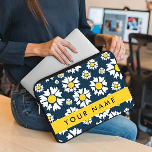 Capa Para Notebook Padrão de Margaridas, Margaridas Brancas, Seu Nome