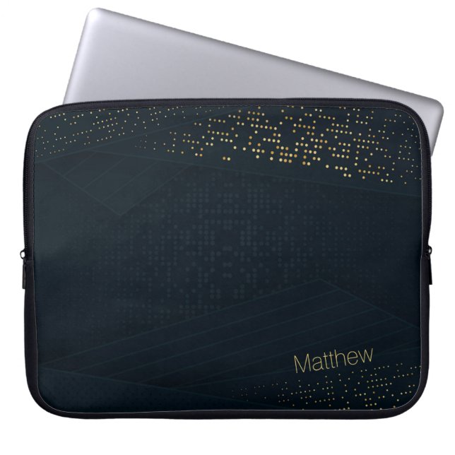 Capa Para Notebook Padrão de Meio-tom Dourado Escuro Elegante e nome  (Frente)
