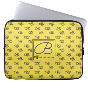 Capa Para Notebook Padrão de Monograma de Abelhas de Verão Amarelas