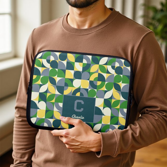 Capa Para Notebook Padrão de Monograma Geométrico Abstrato Bauhaus Mo (Criador carregado)
