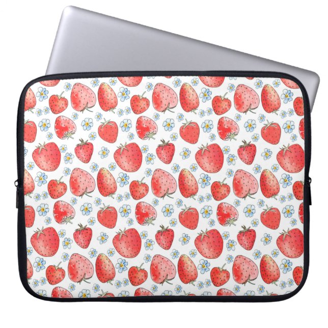 Capa Para Notebook Padrão de morango fresco e brilhante. Água (Frente)