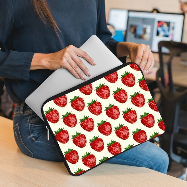 Capa Para Notebook Padrão de Morango, Morangos Vermelhos, Fruta, Folh (Criador carregado)
