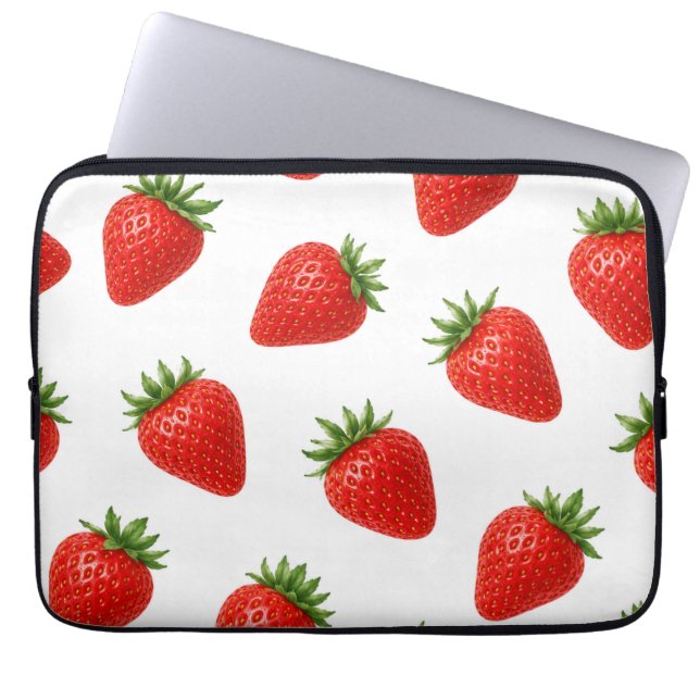 Capa Para Notebook Padrão de Morango Sem Costura Fruta Vermelha Fofa  (Frente)