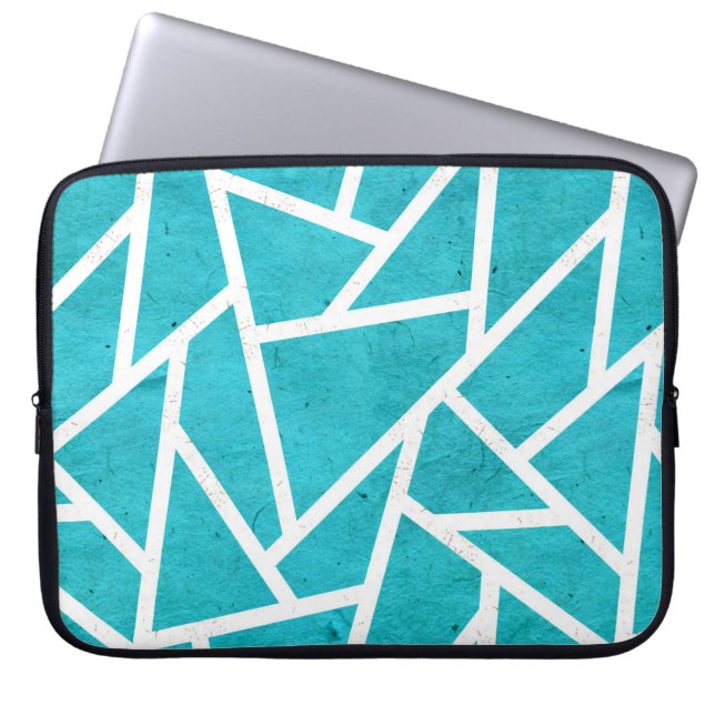 Capa Para Notebook Padrão de mosaico azul-esverdeado e branco (Frente)