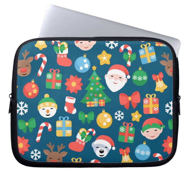 Capa Para Notebook Padrão de Natal animado em azul (Frente)