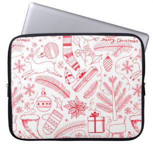 Capa Para Notebook Padrão de Natal de rabisco vermelho