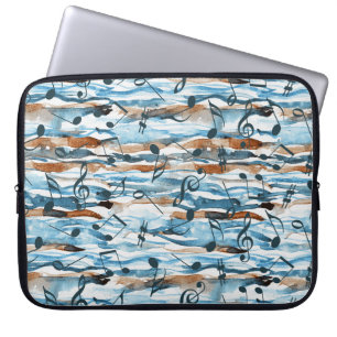 Capa Para Notebook padrão de notas de música abstrato watercolor.