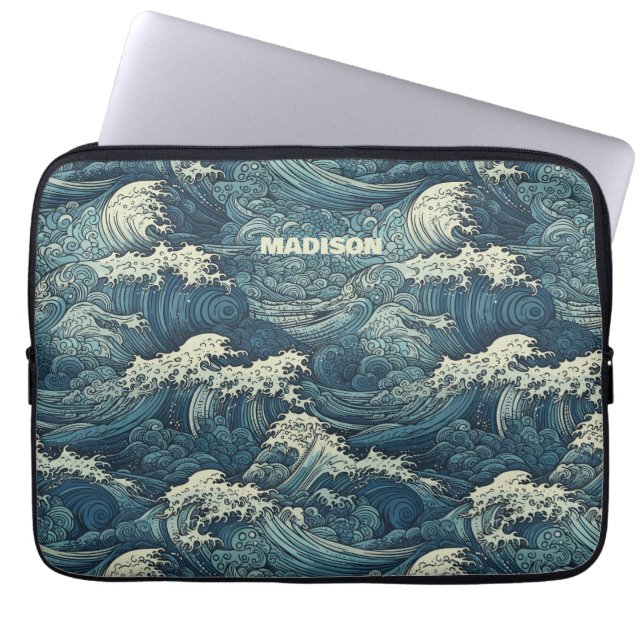 Capa Para Notebook Padrão de Ondas de Nome Personalizado (Frente)