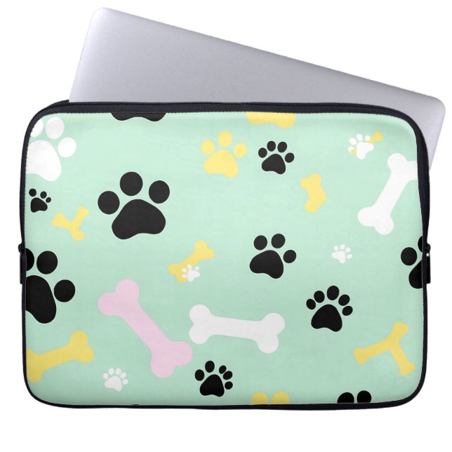 Capa Para Notebook Padrão de Ossos com Pegadas de Cachorro (Frente)