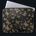 Capa Para Notebook Padrão de ouro e borboletas pretas<br><div class="desc">Borboletas de vidro preto e dourado num padrão sem costura. Design de luxo moderno com brilhos brancos.</div>