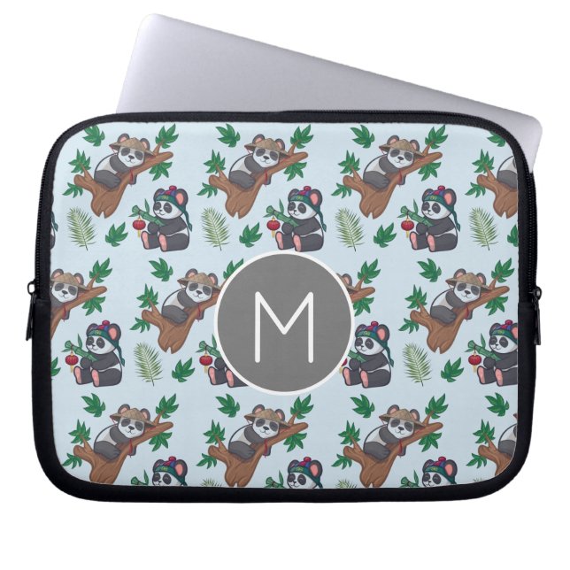 Capa Para Notebook Padrão de Pandas Chineses Fofos Monograma (Frente)