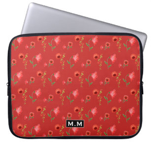 Capa Para Notebook Padrão de Papoulas Vermelhas Bonitas Monograma