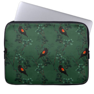 Capa Para Notebook Padrão de Pássaro Negra Vermelho