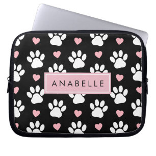 Capa Para Notebook Padrão De Pata, Patas Brancas, Corações Rosa, Seu 