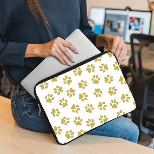 Capa Para Notebook Padrão De Patas, Patas Cachorros, Pistas De Ouro