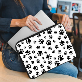 Capa Para Notebook Padrão De Patas, Patas Cachorros, Preto e Branco