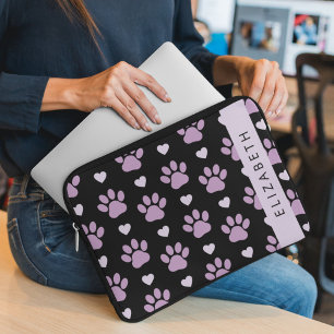 Capa Para Notebook Padrão De Patas, Patas Liláticas, Corações, Seu No