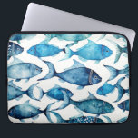 Capa Para Notebook Padrão de peixe marinho azul de aquarela. Animal n<br><div class="desc">Padrão de peixe do oceano marinho azul-aquarela. Bolsas de laptop náuticas de ornamento de animais.</div>