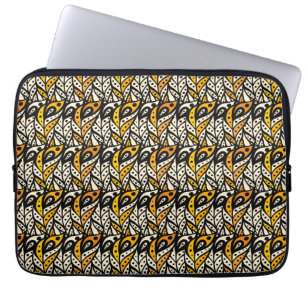 Capa Para Notebook Padrão de penas de pavão preto e ouro