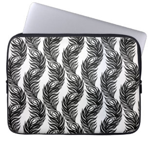 Capa Para Notebook Padrão de penas de peacock abstrato preto-e-branco