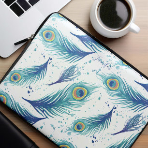 Capa Para Notebook Padrão de Penas de Peacock de Aquarela