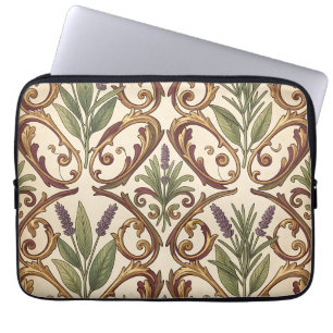Capa Para Notebook Padrão de Pergaminho Dourado de Lavanda e Alecrim