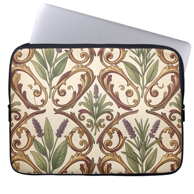 Capa Para Notebook Padrão de Pergaminho Dourado de Lavanda e Alecrim (Frente)