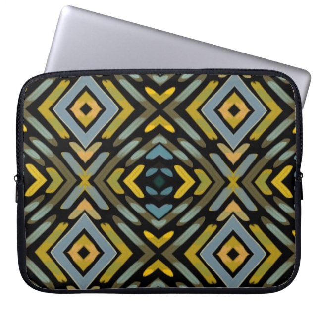 Capa Para Notebook Padrão de Piso de Pneu Azul Dourado Preto (Frente)