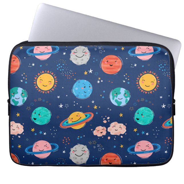 Capa Para Notebook Padrão de planeta sorridente e bonito (Frente)