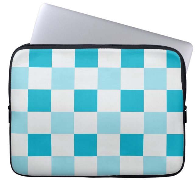 Capa Para Notebook Padrão De Quadro De Verificação Branco E Azul (Frente)